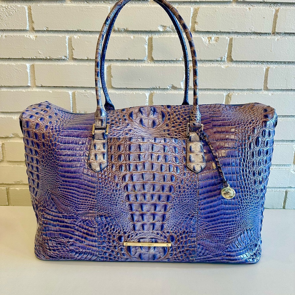 Brahmin Purple Crocodile Embossed Tote duffel bag